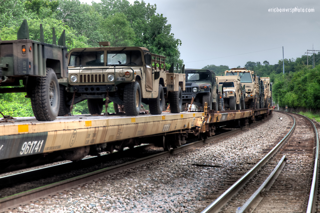 Army Trucks on A Train - Humvees