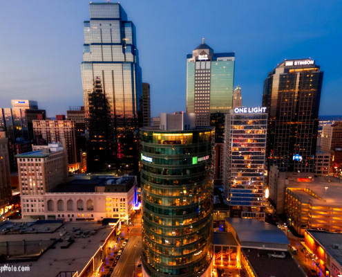 KC Downtown Skyline Aerial Close Up Photos