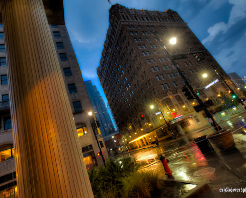 Downtown Kansas City Rainy Urban Intersection