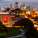 Kansas City Skyline at Dusk with Chiefs Red Lighting