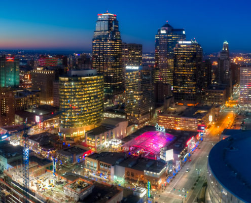 Drone Aerial View of Downtown Kansas City Skyline