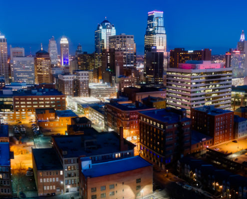 Kansas City's Downtown Dusk Drone's Eye View