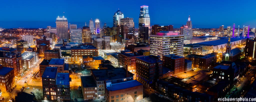 Kansas City's Downtown Dusk Drone's Eye View