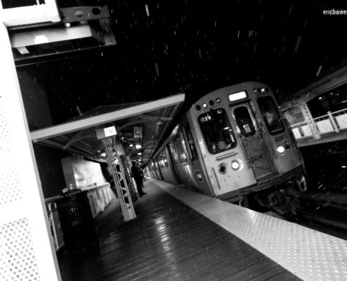 Chicago Damen Blue Line El at Night