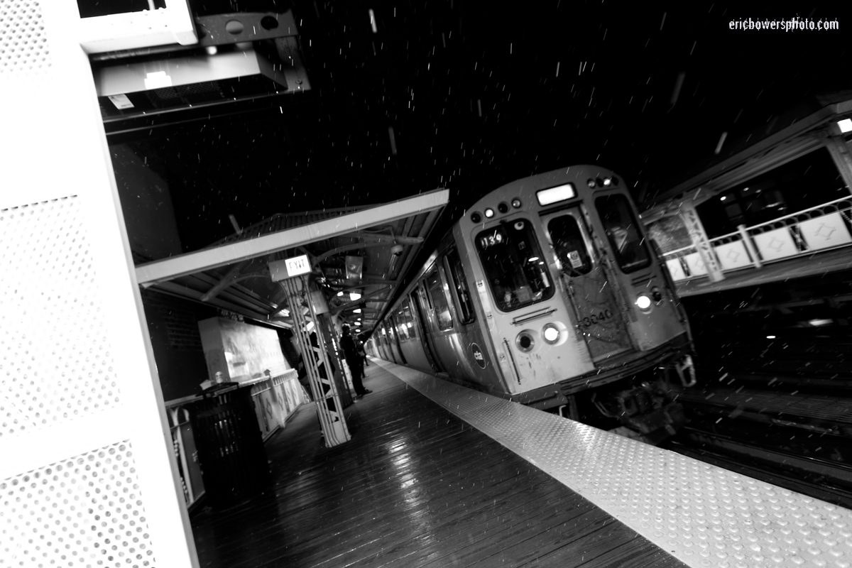 Chicago Damen Blue Line El at Night