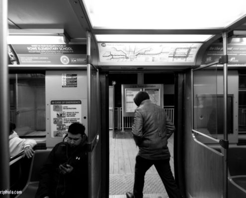 Chicago El Train Exit To Platform Black & White