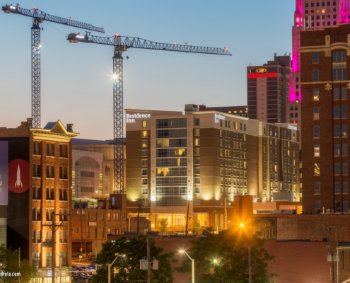Construction Cranes at Downtown Kansas City Hotel Site