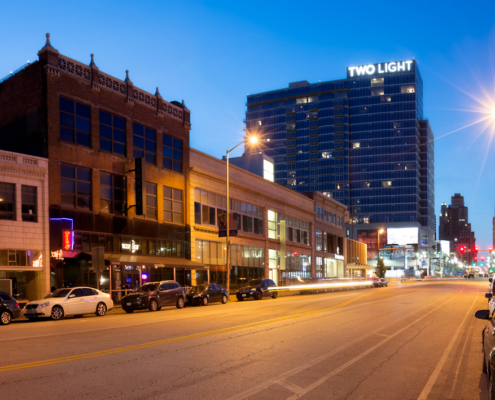 Kansas City Downtown from Grand with Two Light