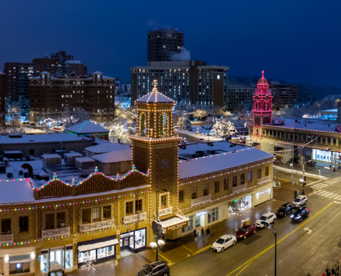 Kansas City Plaza Lights Drone Aerial View