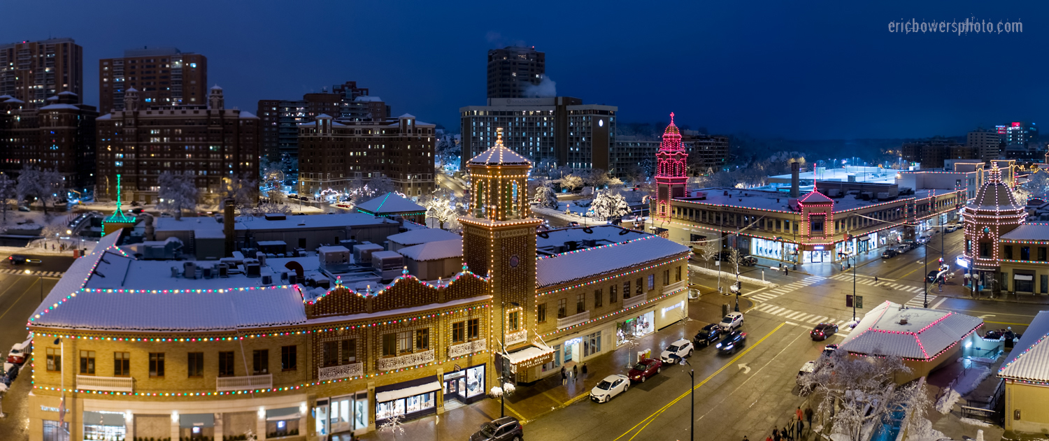 Kansas City Plaza Lights Drone Aerial View