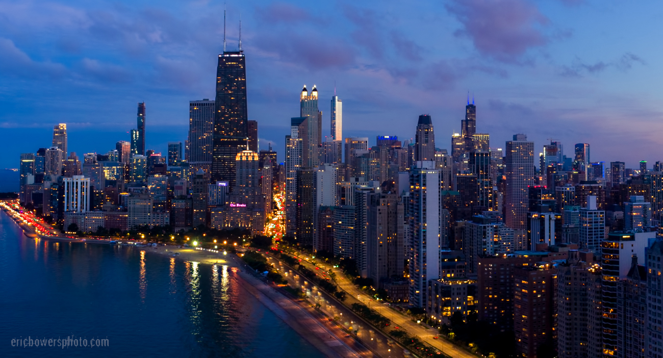 Chicago Dusk Drone View