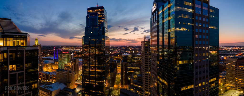 KCMO Aerial at Dusk